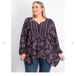 Style & Co embroidered paisley sharkbite hem blouse - 2x